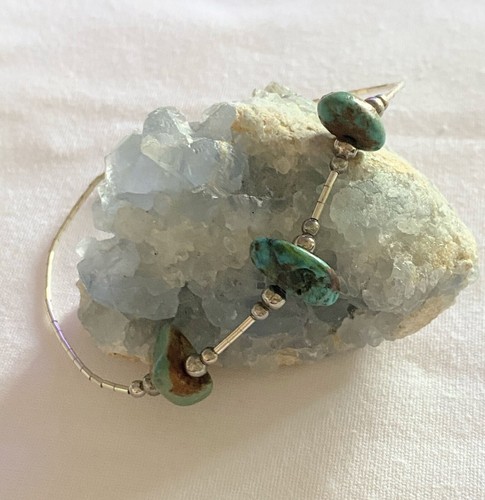 "Brazalete de 7"" con cuentas de plata líquida 925 turquesa y plata de ley corte con volantes" - Imagen 5 de 9