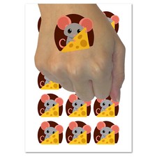 Adorable Mouse with Cheese Temporary Tattoo Water Resistant Fake Body Art Set