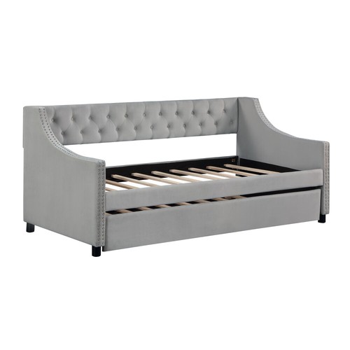 Twin Size Upholstered Daybed with Trundle Tufted Sofa Bed For Home Bedroom USA - Picture 55 of 74