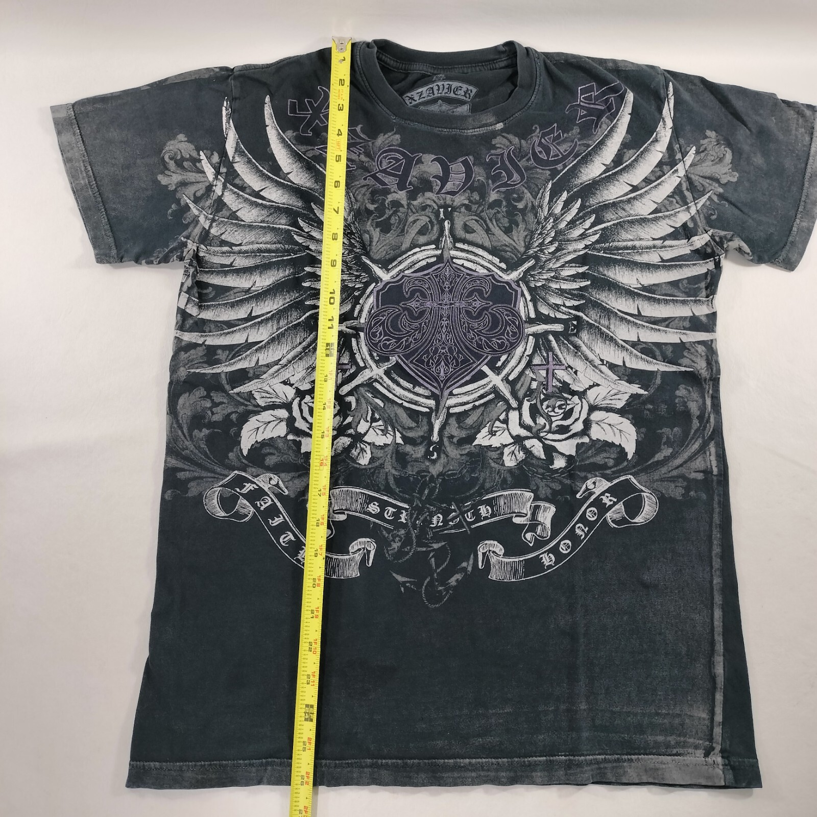 Y2K XAR Xzavier Buckle Strength Faith Honor Black Shirt Mens Size Medium
