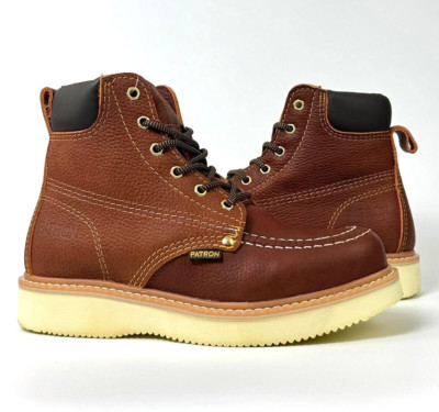 MENS WORK BOOTS GENUINE LEATHER MOC TOE LACE UP UP OIL RESISTANT 516 LIGHT BROWN