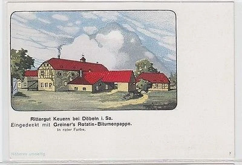 64474 Ak Werbung Greiner Rotatin-Bitumenpappe auf Rittergut Keuern um 1910 - Bild 1 von 1