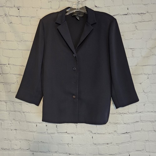 VTG Yansi Fugel Black Unlined Button Front 3/4 Sleeves Blazer Suit Jacket M - Picture 4 of 11