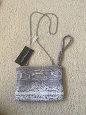 Peter Kaiser Snakeskin Pattern Grey Cream Clutch Bag With Chain Shoulder Strap