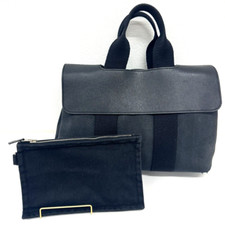 HERMES Valparaiso PM Tote Bag Lether Canvas handbag Black With Pouch