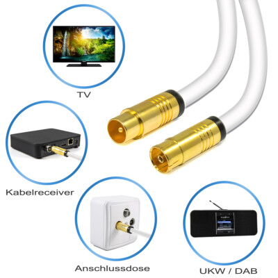 1m TV Antennenkabel Kabel 135 dB Koax Stecker Buchse Kabelfernsehen HD 4K DVB-C