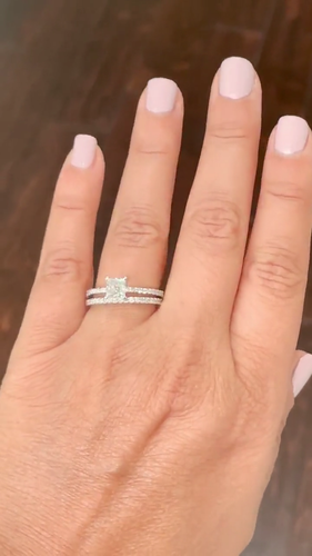 14K SOLID WHITE GOLD PRINCESS SIMULATED DIAMOND ENGAGEMENT RING AND BAND 2.00CT - Video 1 of 1