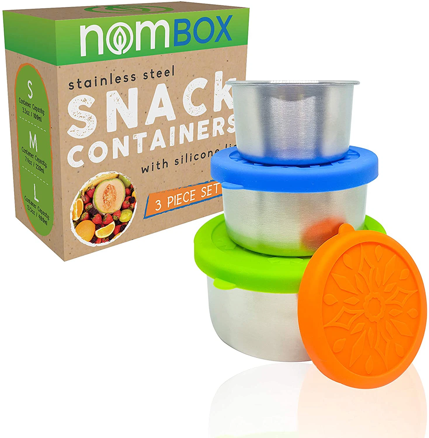 Set of 3 Kitchen Lunch/Snack Containers With Leak-proof Silicone Lids – Reusable