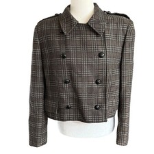 Giacca vintage anni 80 doppiopetto a quadri cropped lana senza mansueti 14 sirena ufficio