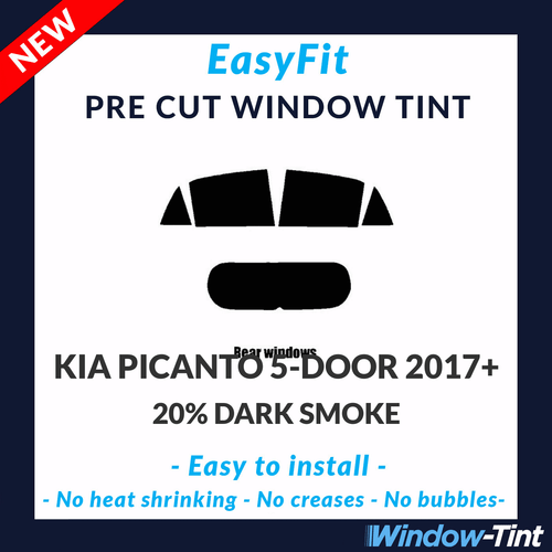 EasyFit Static Pre Cut Window Tint For Kia Picanto 5-door 2017 20% Dark Rear - Picture 1 of 3