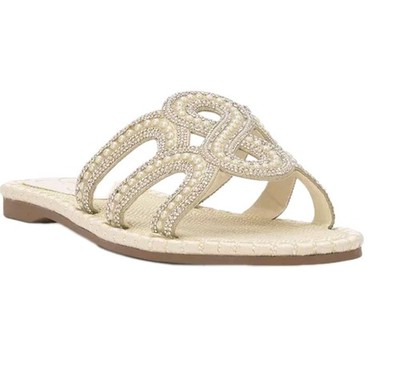 Jessica Simpson Wms Bria Soft Ivory Shimmer Sand Slide Sandals 7.5M/38 NEW! $79