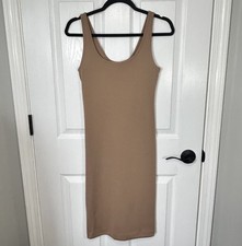 Express Ribbed Tank Bodycon Dress Stretchy Tan Size Medium NWOT
