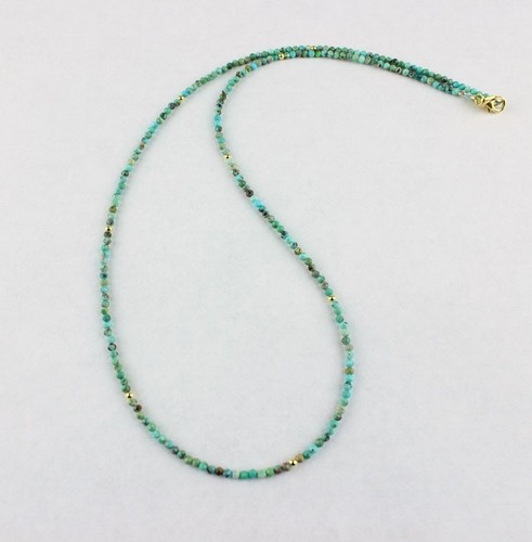 2MM African Blue Turquoise Faceted Round 2-3MM Gemstone Beaded Necklace Gift 18" - Picture 7 of 10