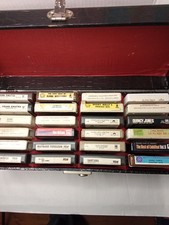 VINTAGE 8 TRACK TAPE CARRYING CASE WITH 24 EIGHT 8 TRACK TAPES