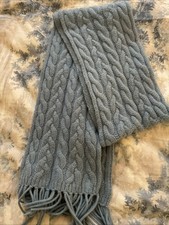 Ralph Lauren Scarf Muted Blue Cable Knit Lambswool Angora Blend 68"x7'