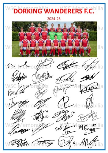 11755. Dorking Wanderers Signed Team Sheets (A4 Prints) CHOOSE SEASON 2023-25