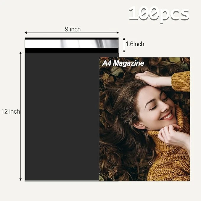 Bolsas de envío de sobres de plástico 100-1000 9x12 pulgadas negras de polietileno estándar de EE. UU. Foto 3 de 4