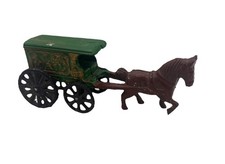 Vintage Cast Iron Horse Drawn Ale Wagon Green Beer Delivery Toy