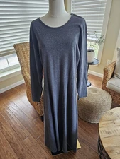 L.L Bean Gray 100% Cotton Maxi Dress Women's Size L Vintage Cottagecore