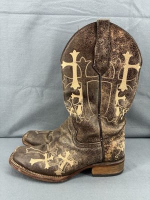Circle G Women s 7.5M Distressed Brown Cross Embroidered Western Cowboy Boots