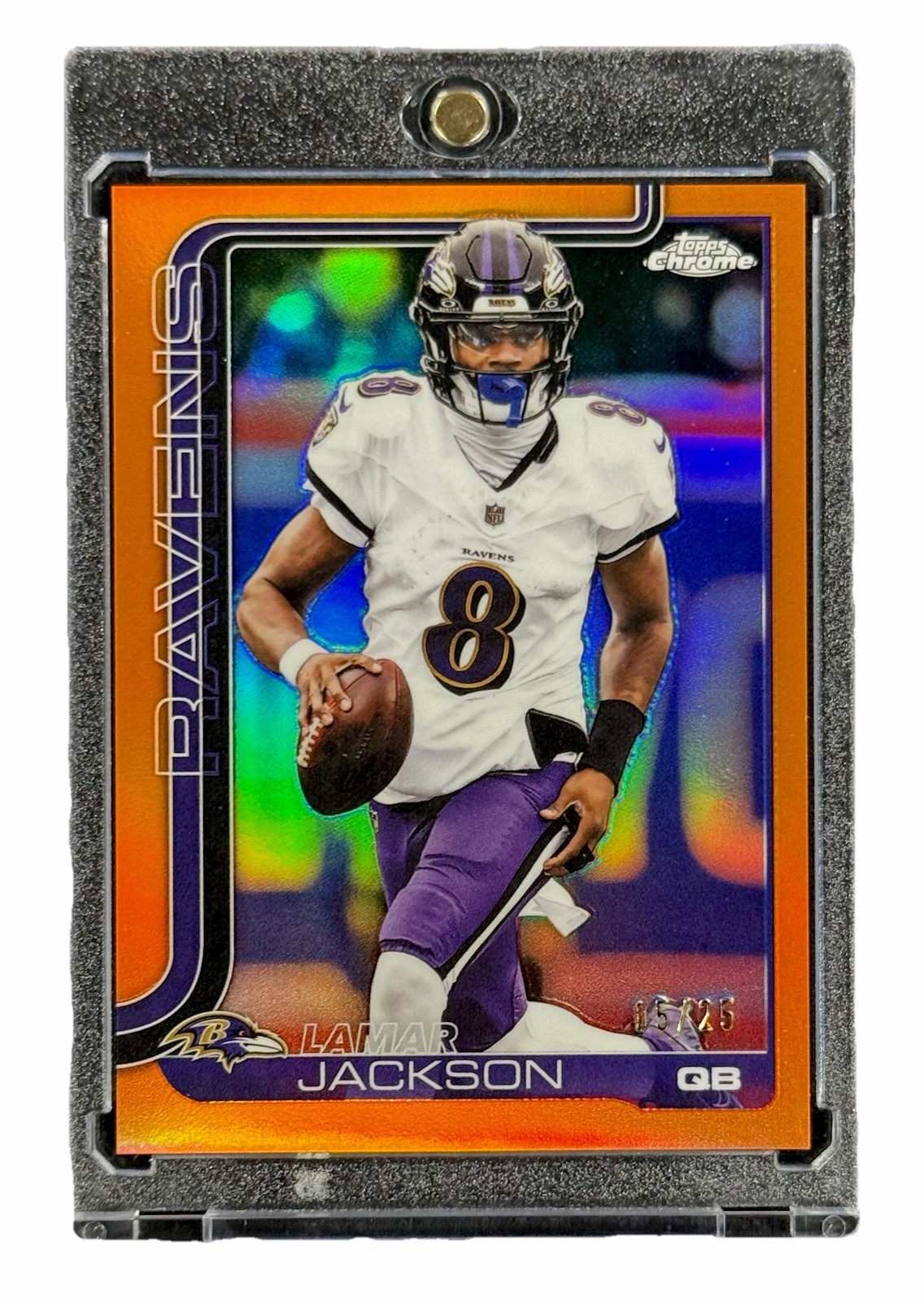 Lamar Jackson 2025 NFL Topps Chrome Football #24 True Orange Refractor 15/25