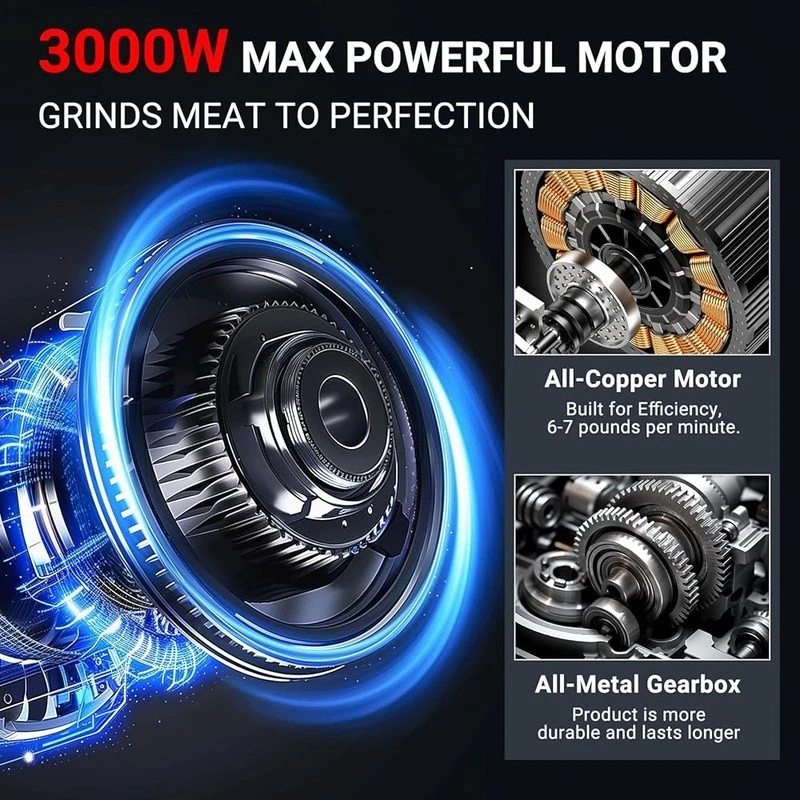 Molinillo de carne de alta resistencia 600 W motor de cobre procesador de alimentos de 3 velocidades fabricante de salchichas Foto 4 de 4