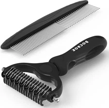 Pet Grooming Combo: Undercoat Rake, Dematting Deshedding Brush Medium, Black 
