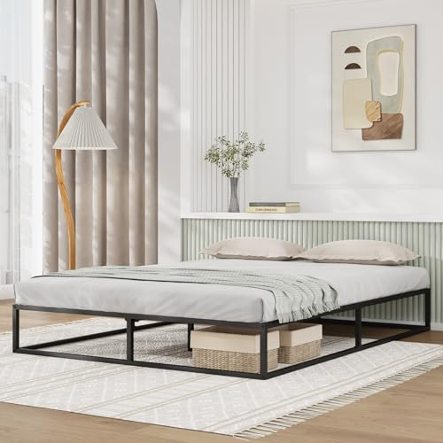 Full Size Metal Platform Bed Frame with Wood Slat Support
