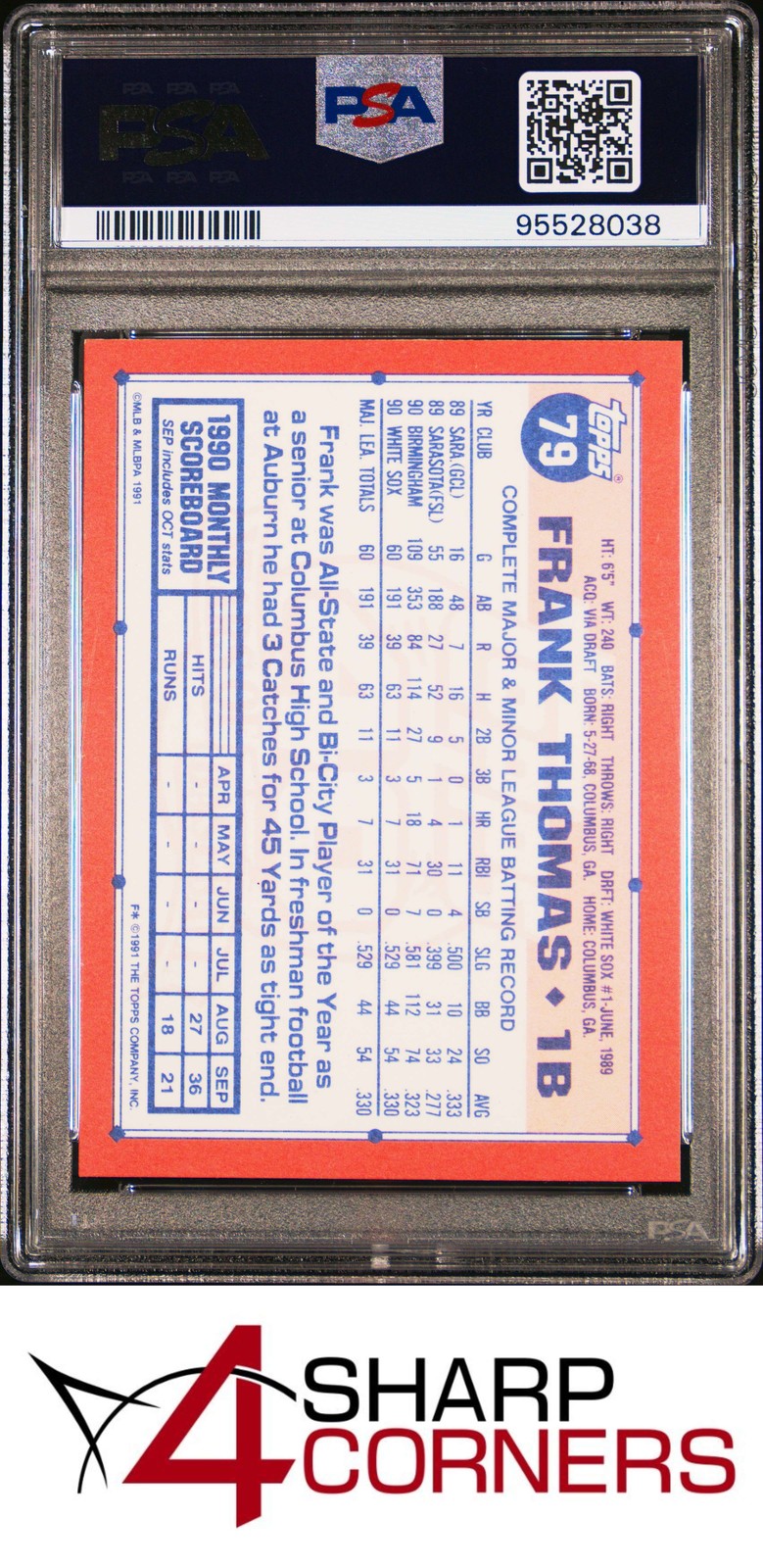 1991 TOPPS TIFFANY #79 FRANK THOMAS WHITE SOX HOF PSA 10 view 2