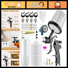 Hvlp Spray Gun Kit - 10 Disposable Paint Cups 4 Nozzles Air Regulator For Diy