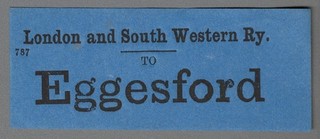 LONDON & SOUTH WESTERN RAILWAY LUGGAGE LABEL EGGESFORD (Lwr. C.) (Blue Type 4)