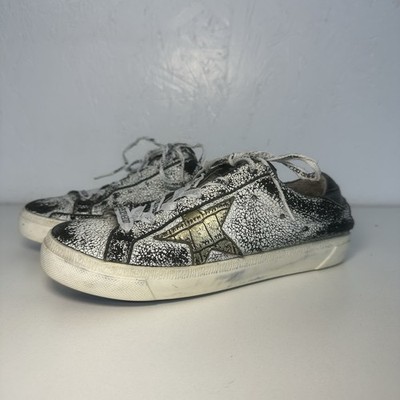 Golden Goose May Sneakers Gold Black White Printed Leather Women s Sz 36 / 6US 