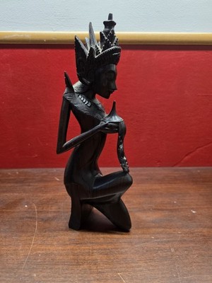 hand-carved Balinese wooden sculpture, goddess celestial dancer. Vintage 