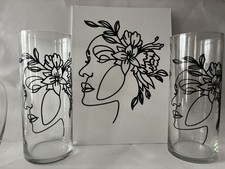 Flower Vase Set Of 2 W/  Picture- Vase 8.5  x 11 Picture 9 x 12- Woman&rsquo;s Outline