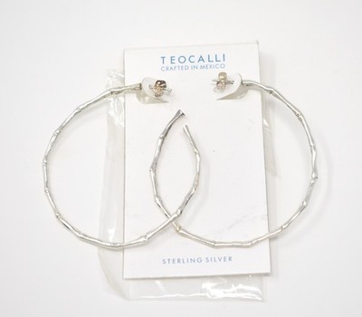 NEU 2 3/8'' Teocalli schmale Sterlingsilber Bambus Creolen Ohrstecker 9,28 g