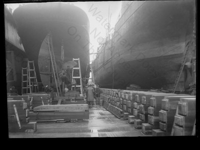 Aberdeen Hafen Schottland Schiffe Trockendock Propeller Arbeiter 1910er Glasnegativ
