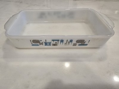 Vintage Fire King Baking Dish Atomic Blue Heaven Grey & Turquoise