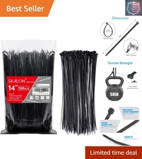 100 Pack UV Resistant Black Zip Ties - 14" | 50lb Tensile Strength for All Uses