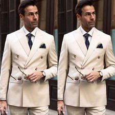 Men Suit Slim Fit Peak Lapel Formal Wedding Groom Business Blazer Pants Set