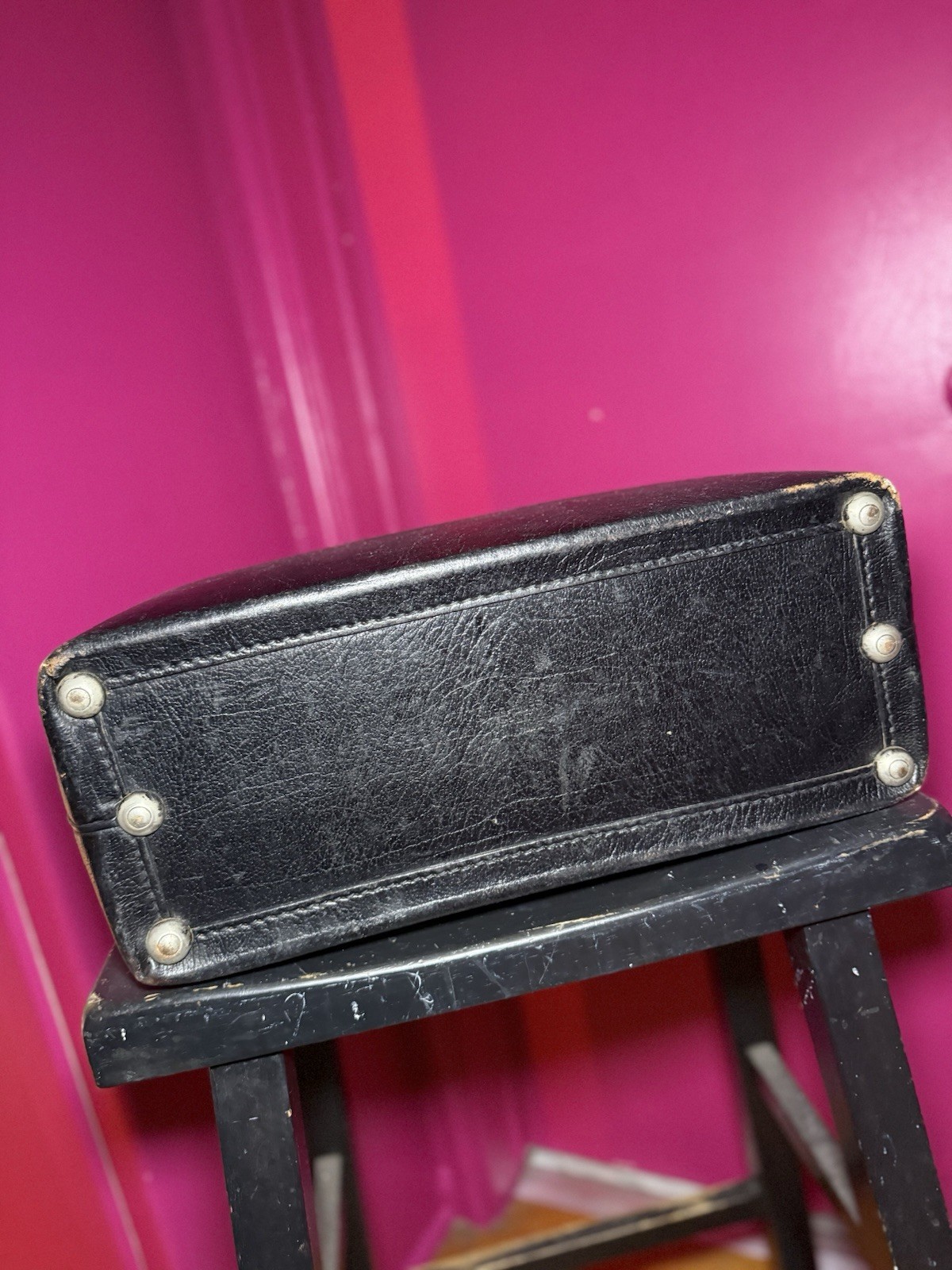 1940-50 Antique Doctor Bag M.D Genuine Black Leather Medical Bag oddities prop