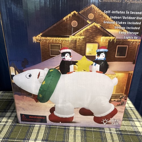 Suntisfy Polar Bear with Penguins Christmas Inflatable 2021 6 Ft. Tall S3 - Picture 2 of 11