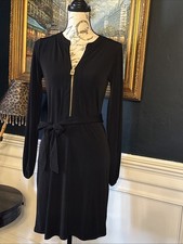 Michael Kors Long Sleeve Black Tunic Slip Dress Gold Zipper Women’s Ladies XS