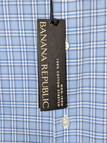 NWT Banana Republic Dress Shirt Mens Non Iron Camden Blue Plaid Button Up S - Picture 5 of 12