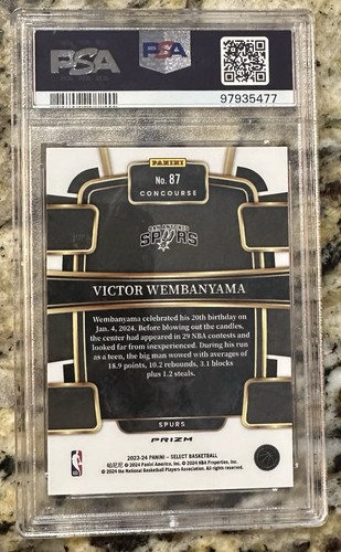 Victor Wembanyama 2023-24 Panini Select Red Cracked Ice Prizm PSA 9 #87 - Foto 2 di 2