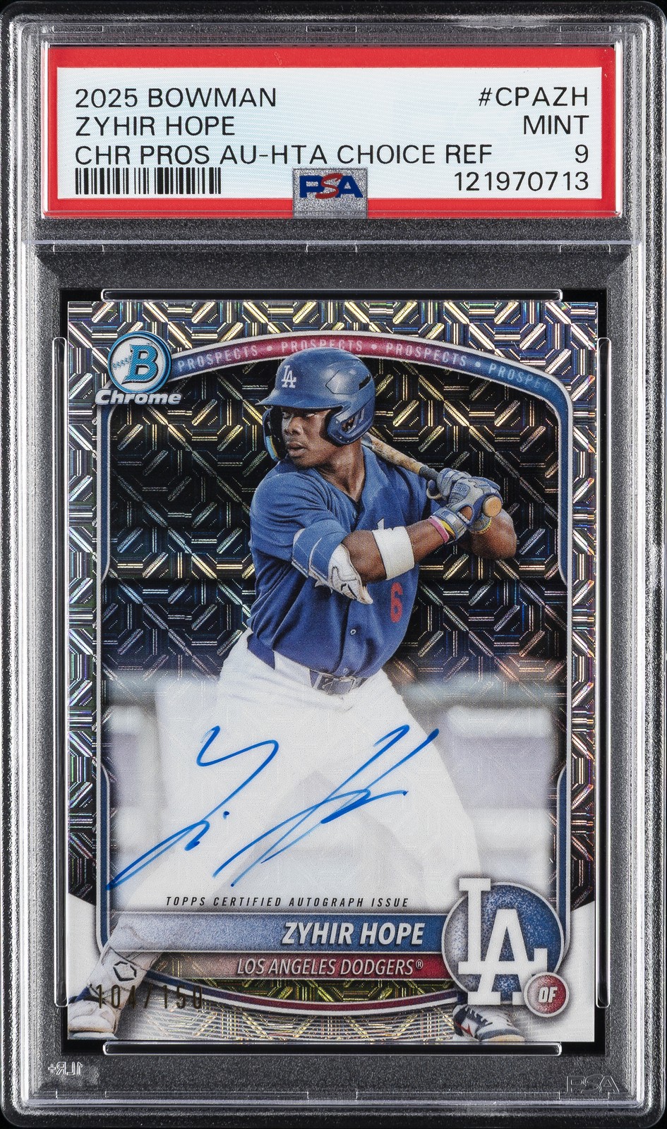 2025 BOWMAN CHROME PRSPCT AUTOS HTA CHOICE REFRACTOR ZYHIR HOPE 104/150 PSA 9