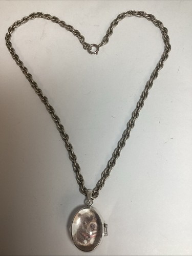 Sterling Silver & Rock Crystal Pools Of Light Oval Locket On Chain Vintage - Afbeelding 1 van 11