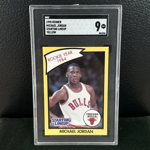 1990 Kenner Starting Lineup Michael Jordan Yellow Border Rookie Card SGC 9 MINT