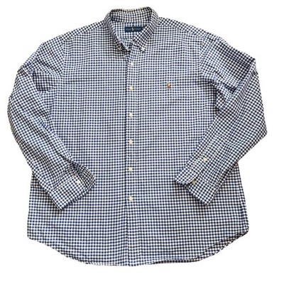 Ralph Lauren Mens XXL Blue White Gingham Check Button Down Shirt Long Slv GG33