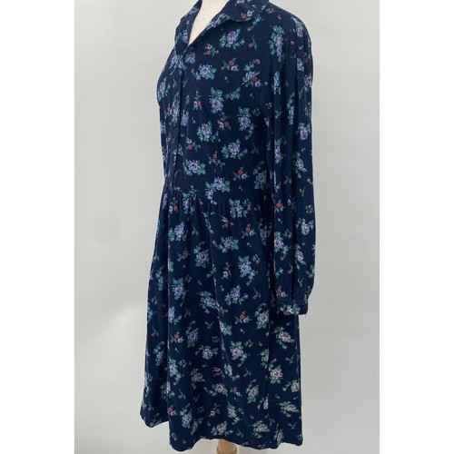 Vintage 90s Eddie Bauer Corduroy Shirtdress Floral Print Swing Dress Mini Blue M - Bild 7 von 13