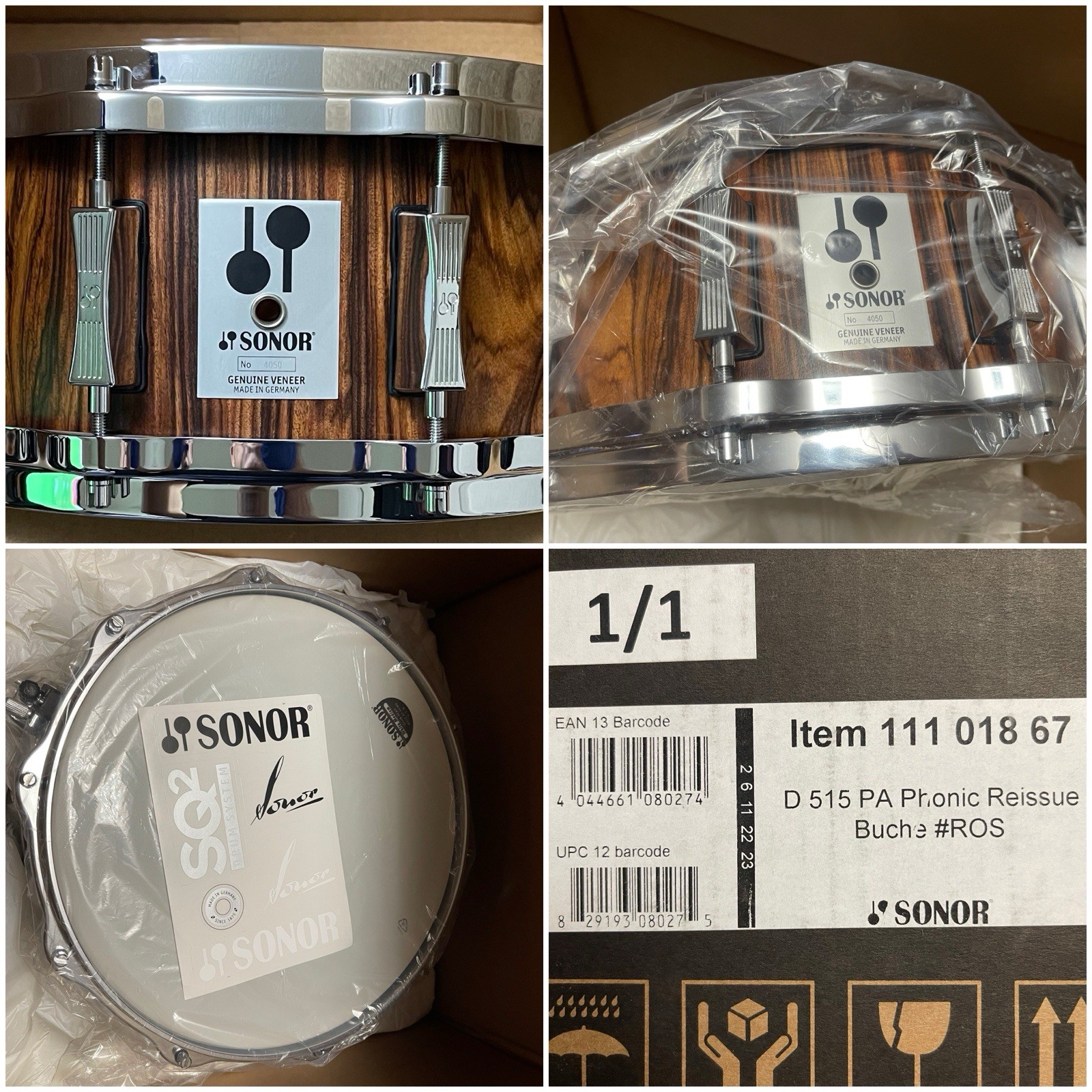 Sonor 5.75x14 Phonic Re-Issue Snare Drum Rosewood + H&B Road Case (NEW/UNPLAYED)